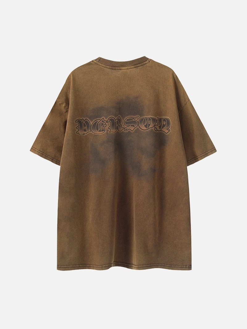 T Shirts Aelfric Eden Rose Girl Print Washed Tee Marron | WHG-22182000